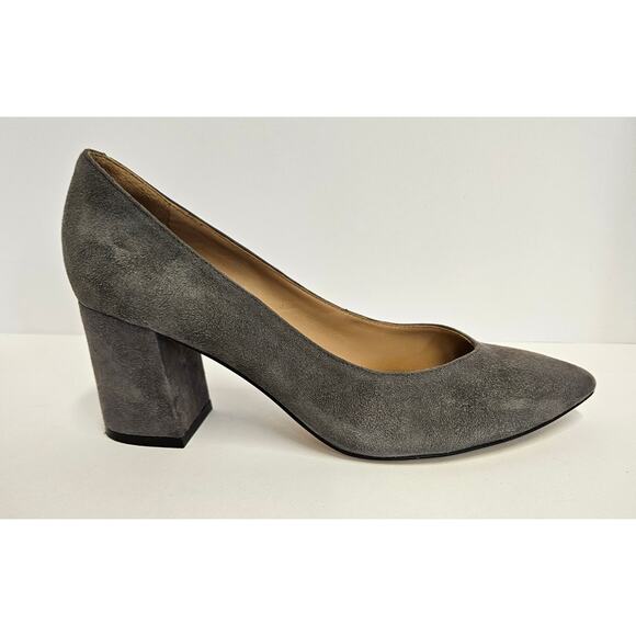 Gray Suede Johnston & Murphy Wrapped Block Heel Pointy Toe Pumps Size 8M - Picture 1 of 9